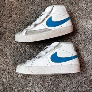 Nike Kids White and Blue High-Top Sneakers